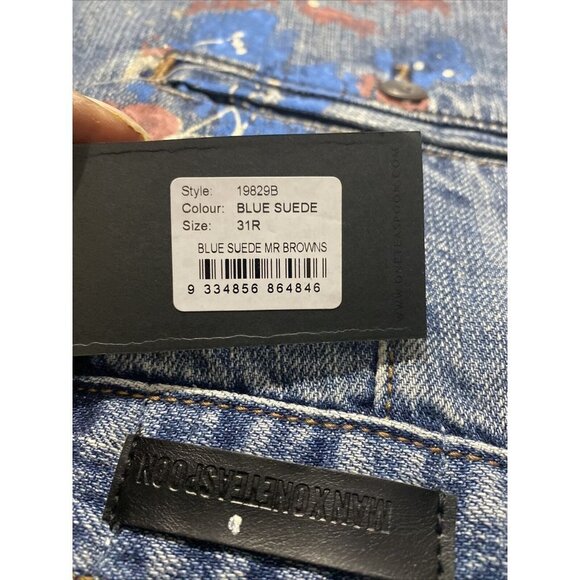 Man X One Teaspoon Men Blue Suede Mr Browns Paint Splattered Distressed Jeans 31 - Picture 10 of 10